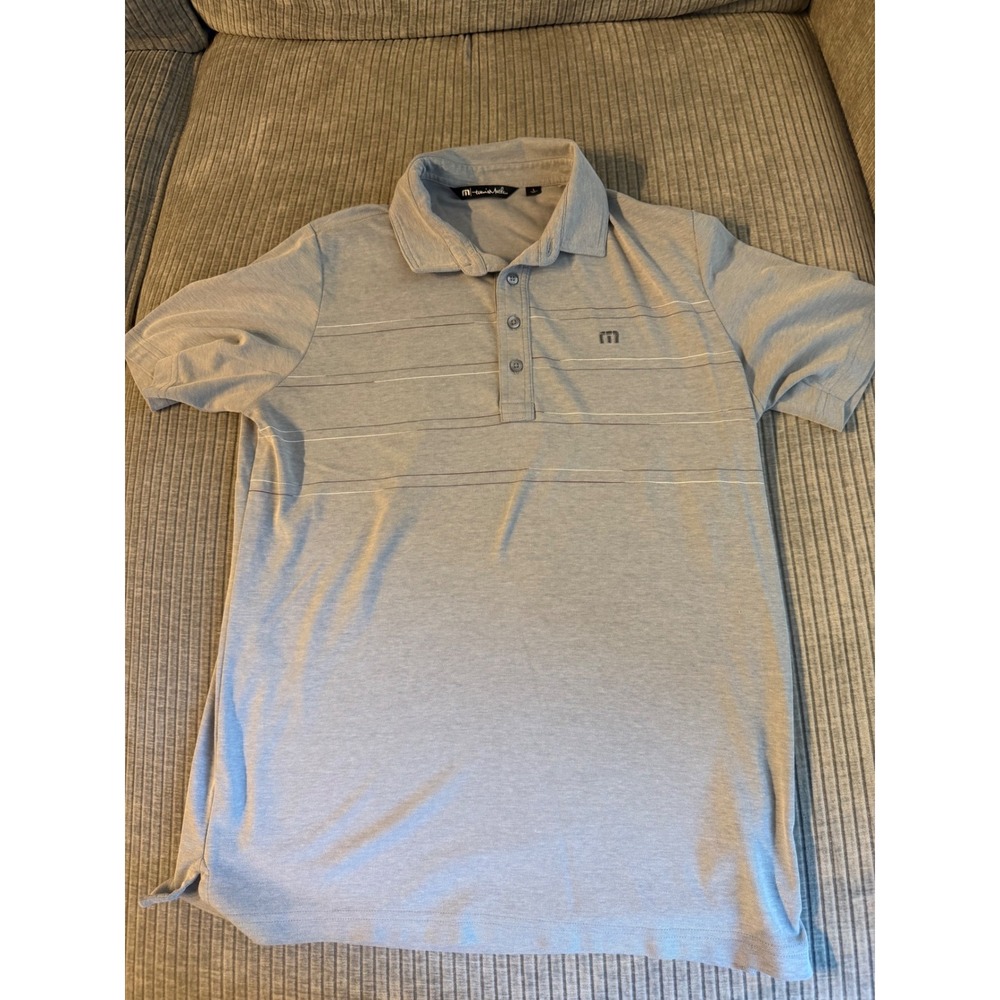 TravisMathew Mens Gray Striped Pima Cotton Blend Short Sleeve Polo Shirt Large